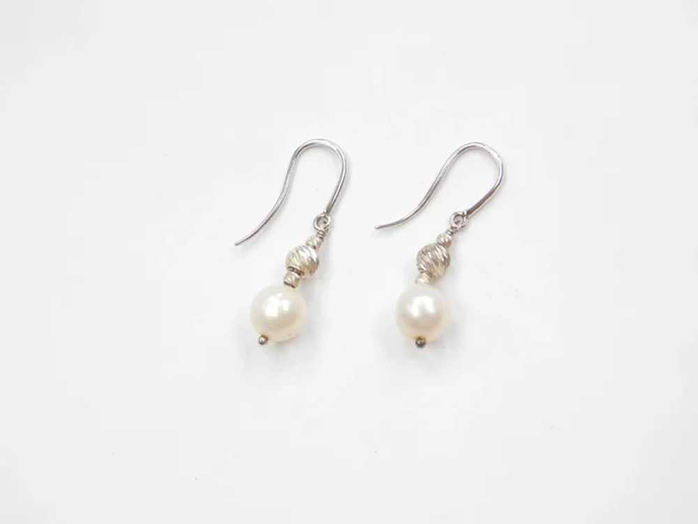 Sterling Silver Cultured Pearl and Diamond Cut Be… - image 2