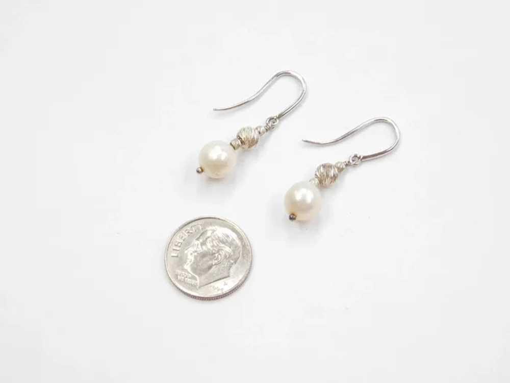 Sterling Silver Cultured Pearl and Diamond Cut Be… - image 3