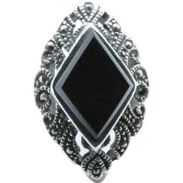 Vintage Onyx and Marcasite Ring - image 1