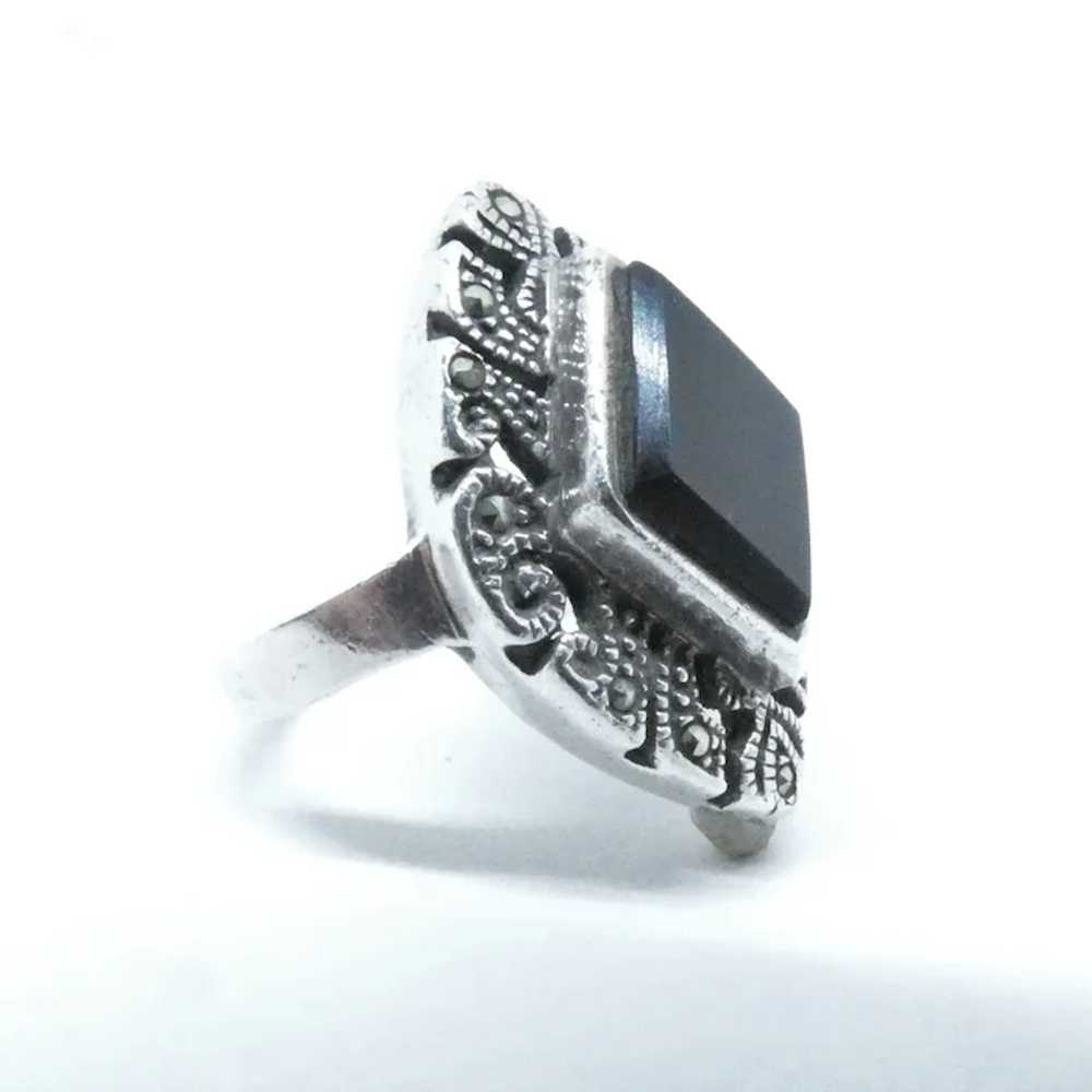 Vintage Onyx and Marcasite Ring - image 2