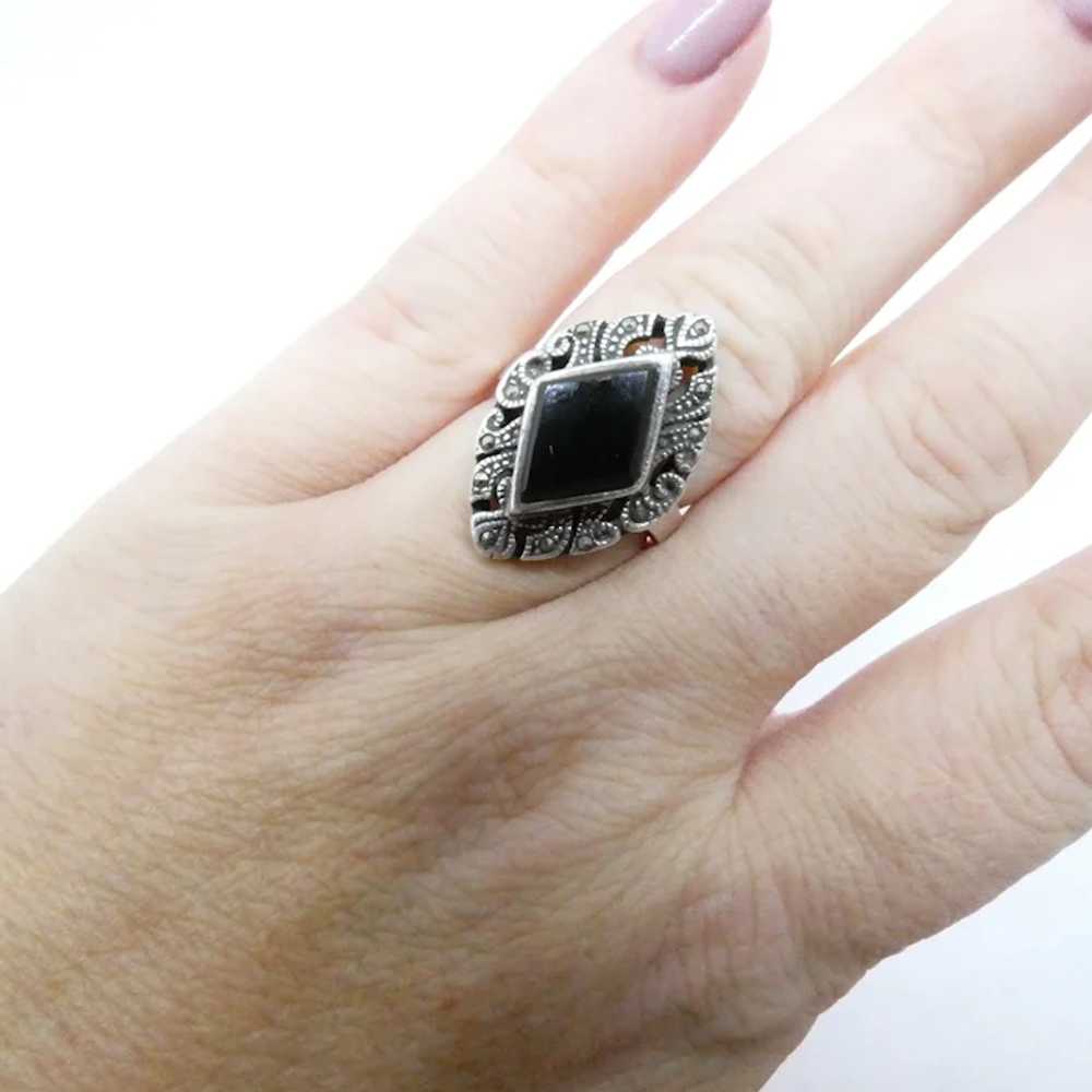 Vintage Onyx and Marcasite Ring - image 5