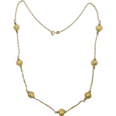 Gold Foil Glass Beaded Station Necklace Sparkling… - image 1