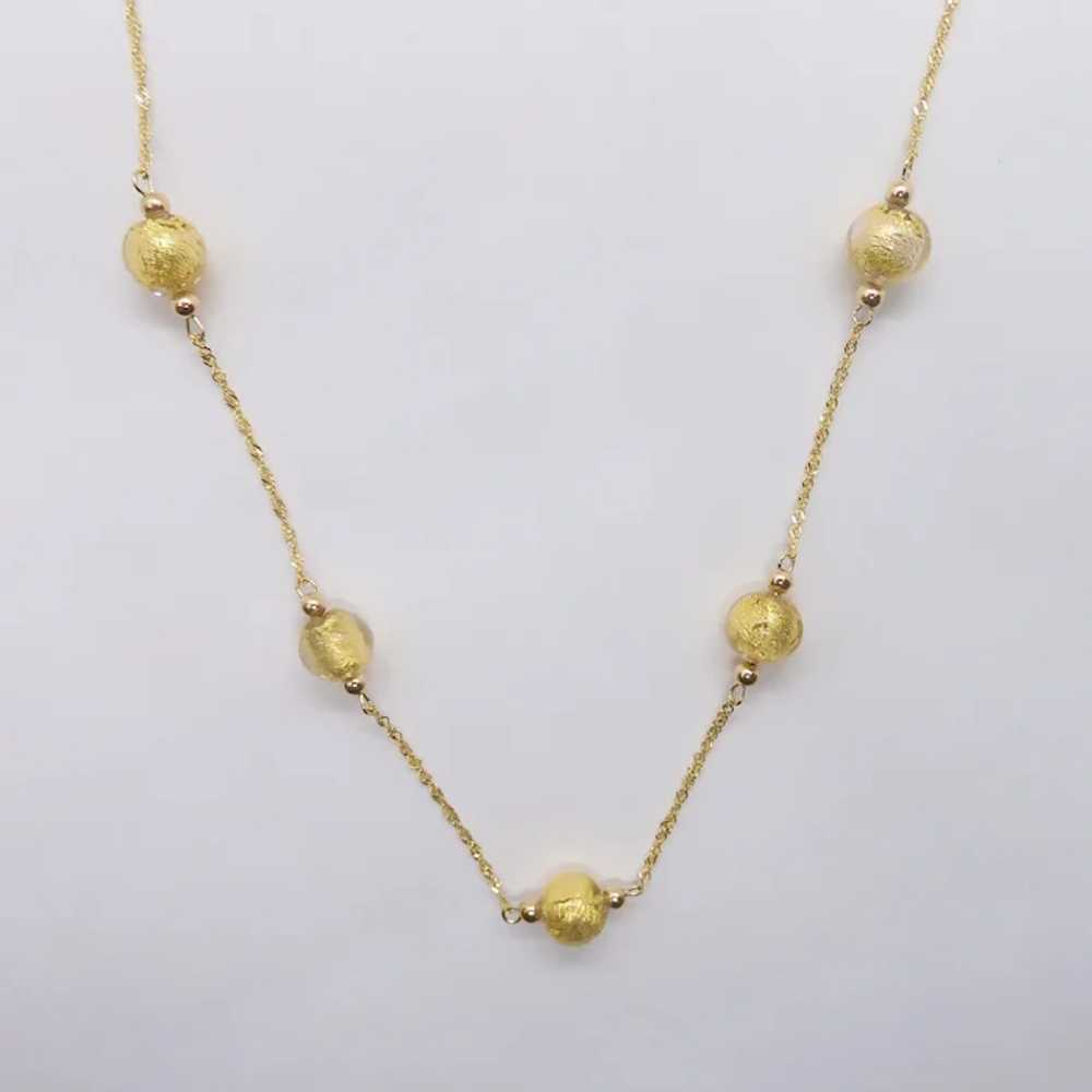 Gold Foil Glass Beaded Station Necklace Sparkling… - image 2