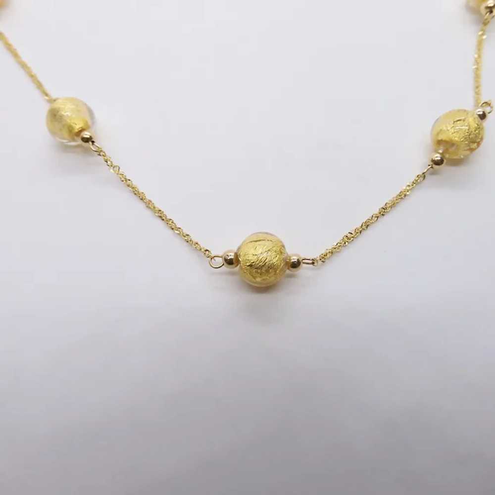 Gold Foil Glass Beaded Station Necklace Sparkling… - image 4