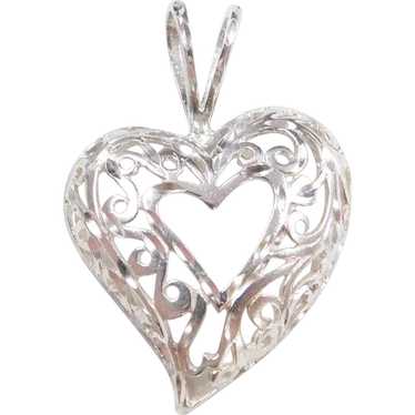 Adorable Sterling Silver Swirl Filigree Heart Pend