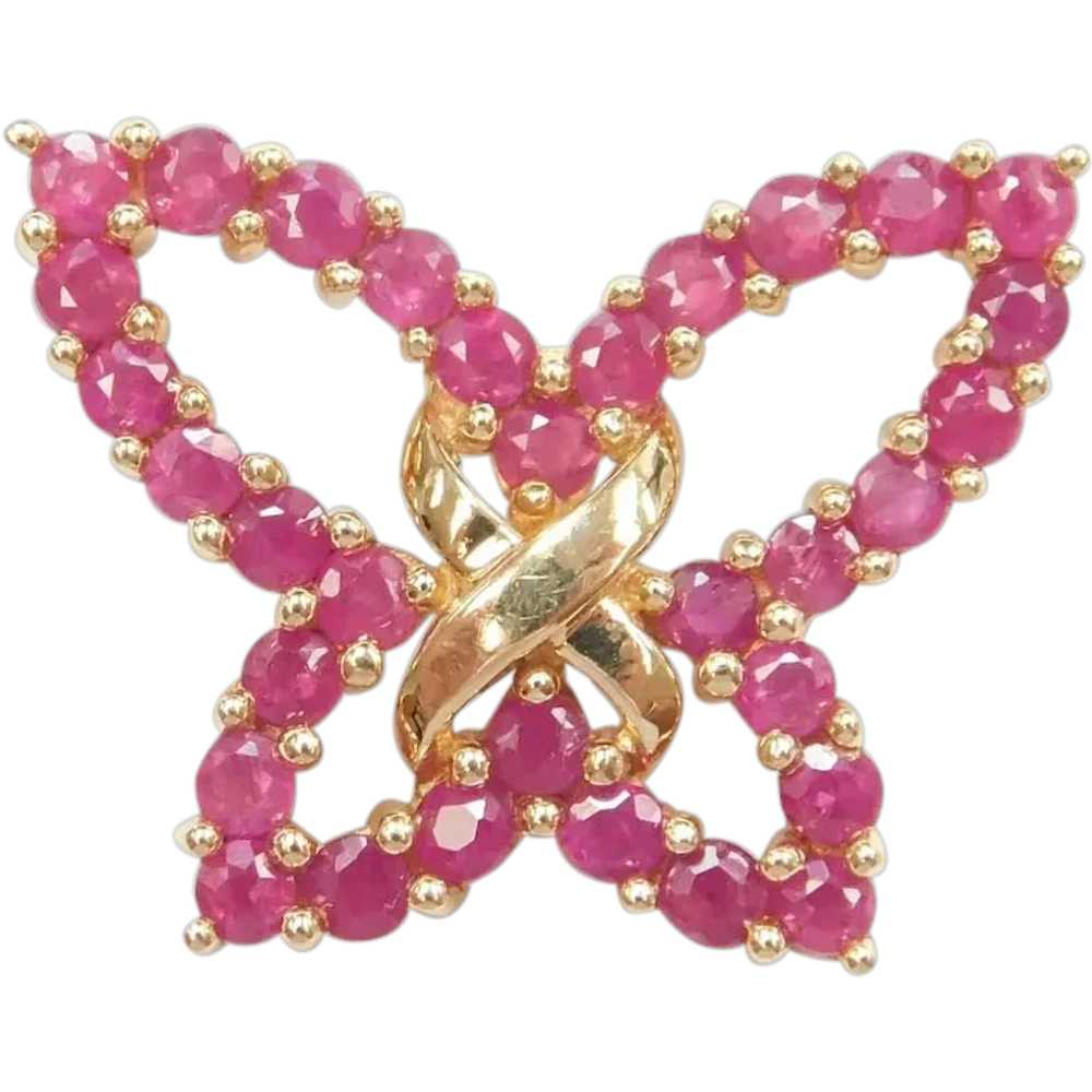 Natural Ruby 1.36 ctw Butterfly Pendant 14k Gold - image 1
