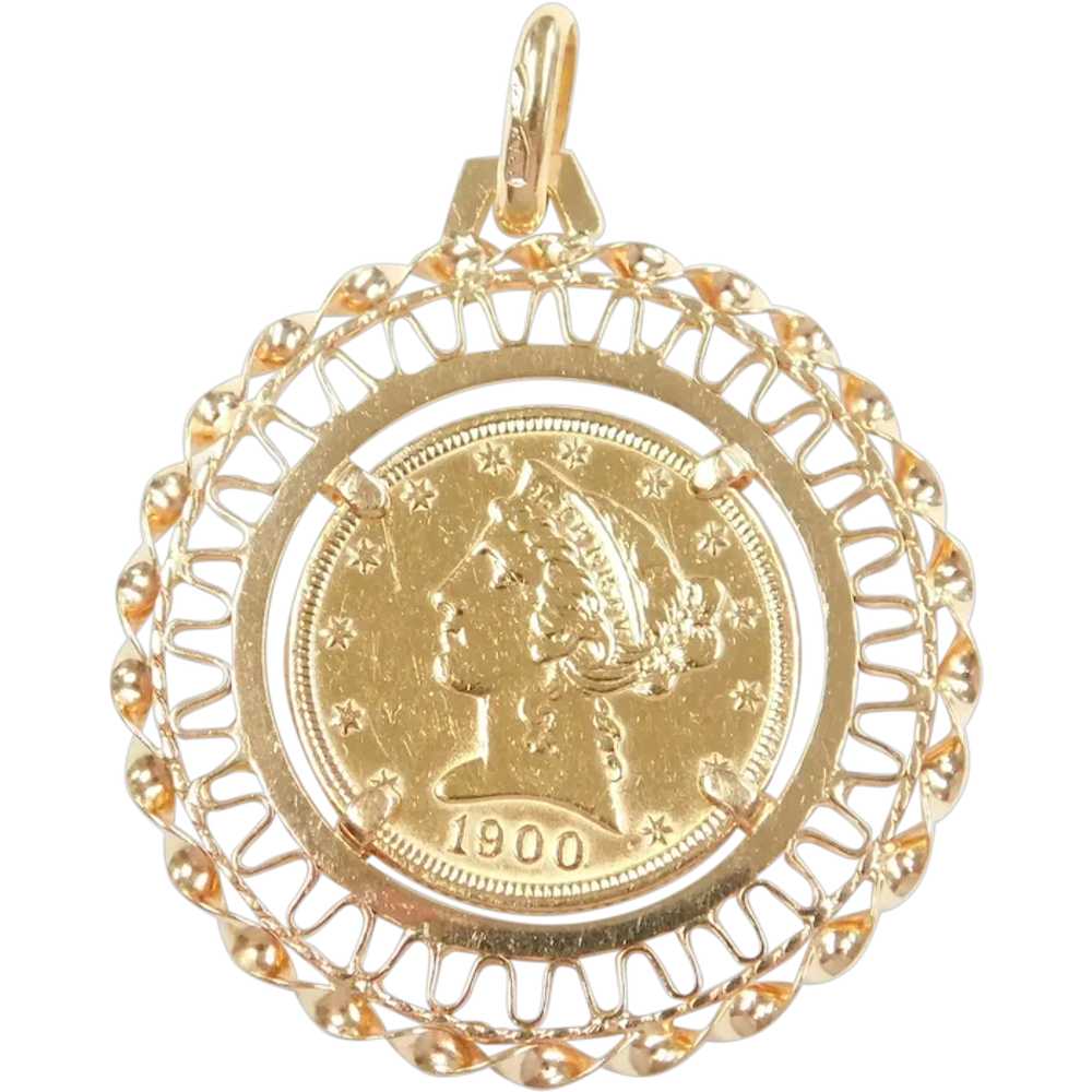 1900 $5 Liberty Head Coin Pendant 14k and 22k Gold - Gem