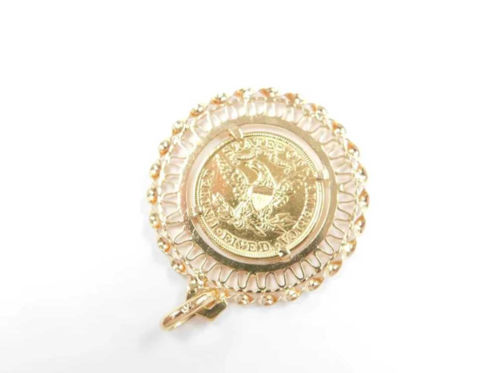 1900 $5 Liberty Head Coin Pendant 14k and 22k Gold - Gem