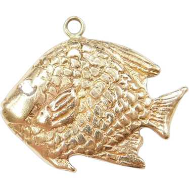 14k Gold Big Angelfish Charm / Pendant with Diamo… - image 1
