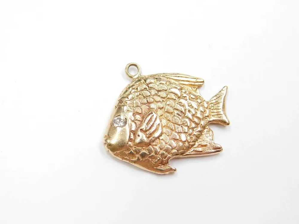 14k Gold Big Angelfish Charm / Pendant with Diamo… - image 2