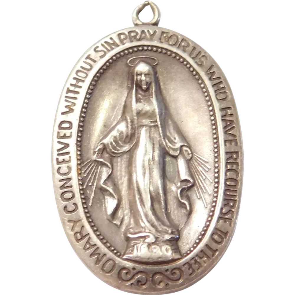 Sterling Silver Miraculous Medal Medallion Charm … - image 1