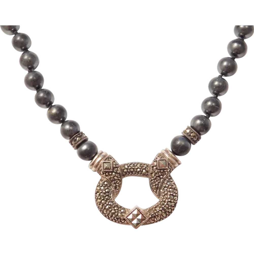 Judith Jack Faux Black Pearl and Marcasite Neckla… - image 1