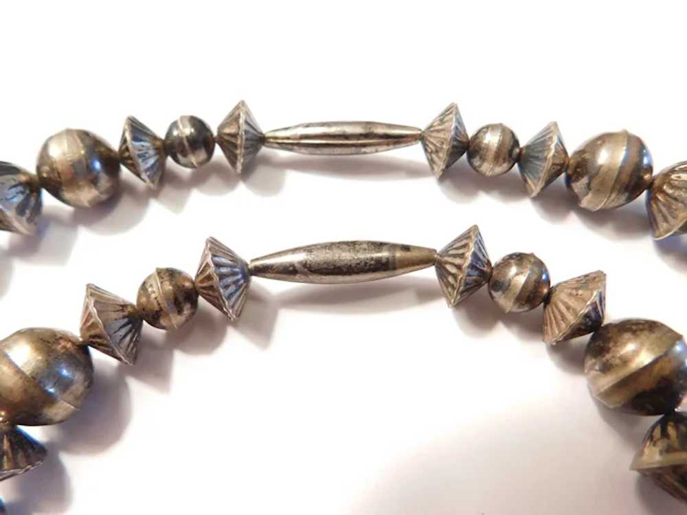 Edwardian Handmade 30" Long Sterling Silver Bead … - image 2