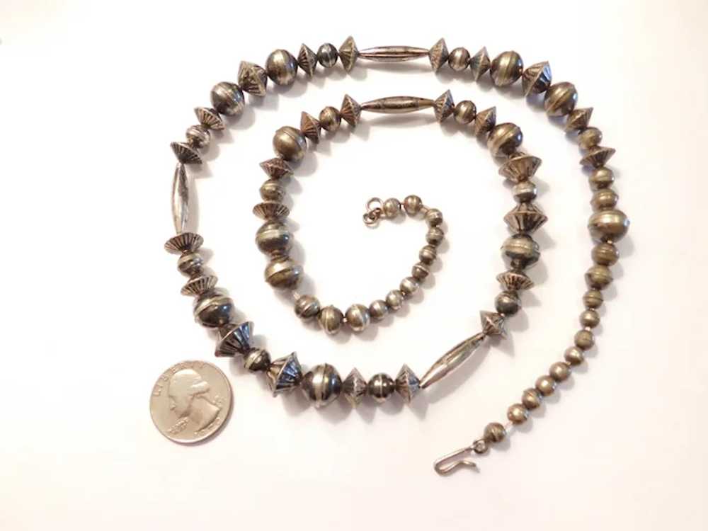 Edwardian Handmade 30" Long Sterling Silver Bead … - image 4