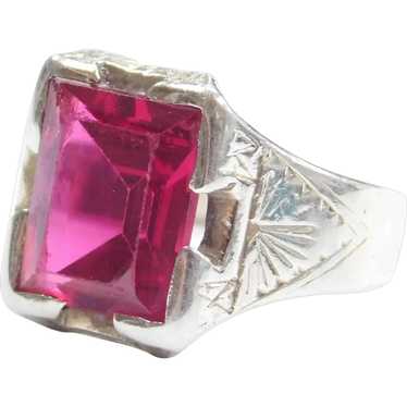 Art Deco 2.75 Carat Created Ruby 14k Gold Ring