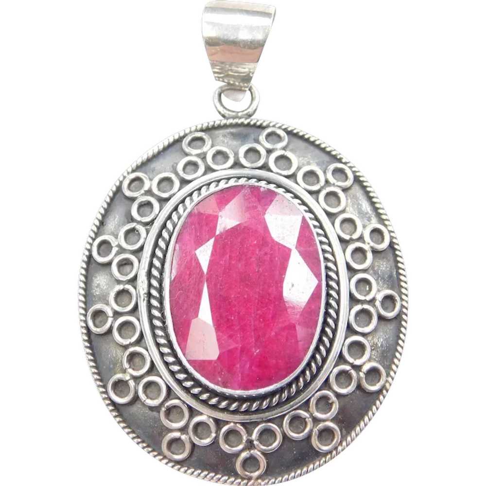 Sterling Silver Big Natural Ruby Pendant - image 1