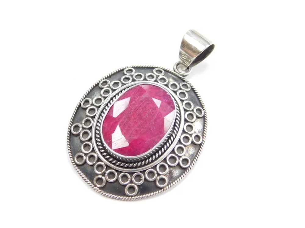 Sterling Silver Big Natural Ruby Pendant - image 2