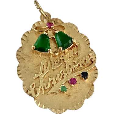 Big Jeweled Christmas Vintage Charm 14K Gold - image 1