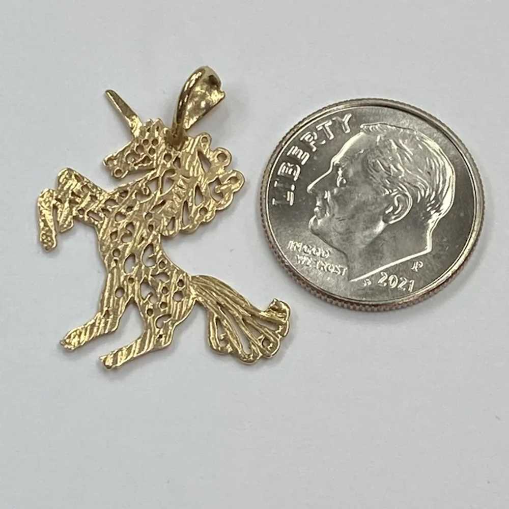 Unicorn Pendant Charm 14K Yellow Gold Filigree - image 2