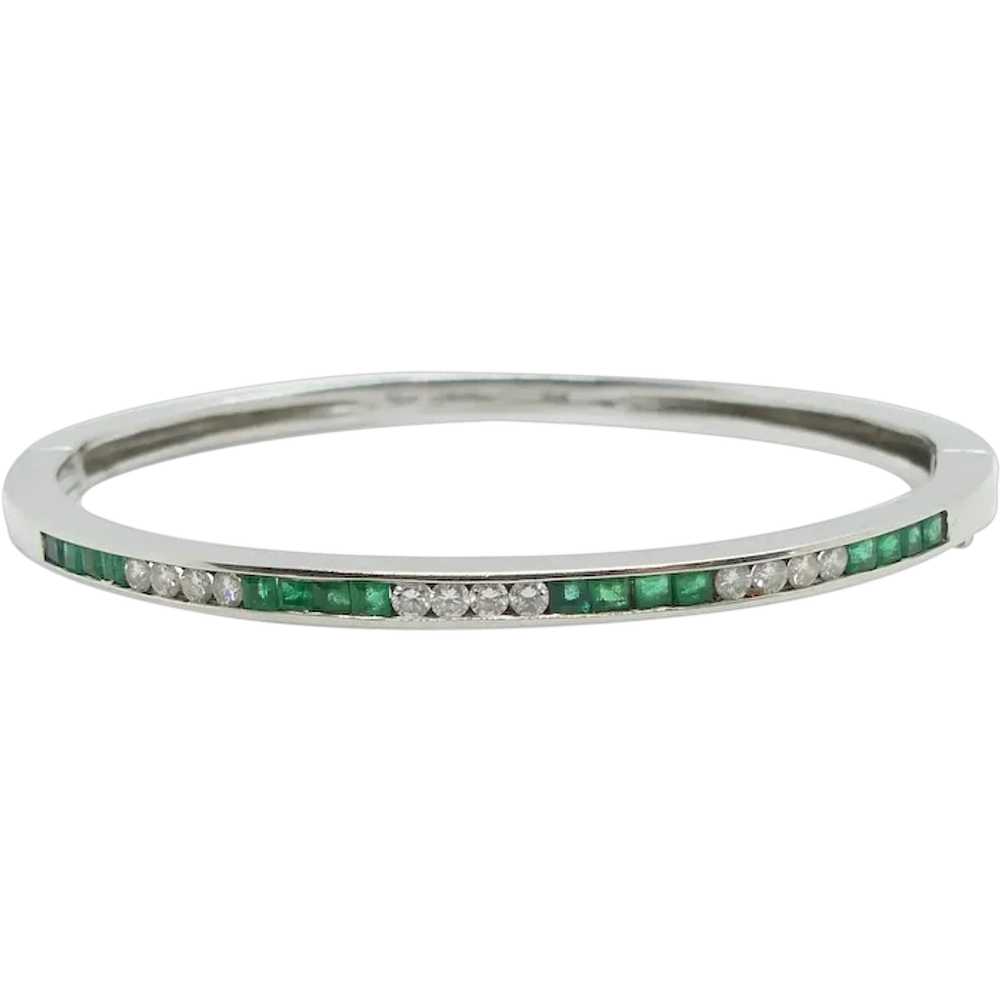 Luscious 1.28 ctw Diamond & Emerald Bangle Bracel… - image 1