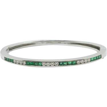 Luscious 1.28 ctw Diamond & Emerald Bangle Bracel… - image 1