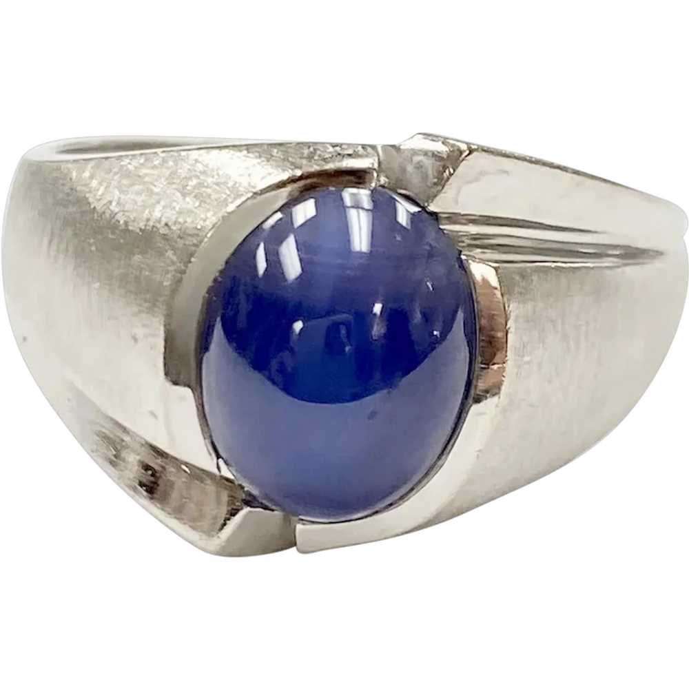 Blue Star Sapphire Vintage Ring 14K White Gold, L… - image 1