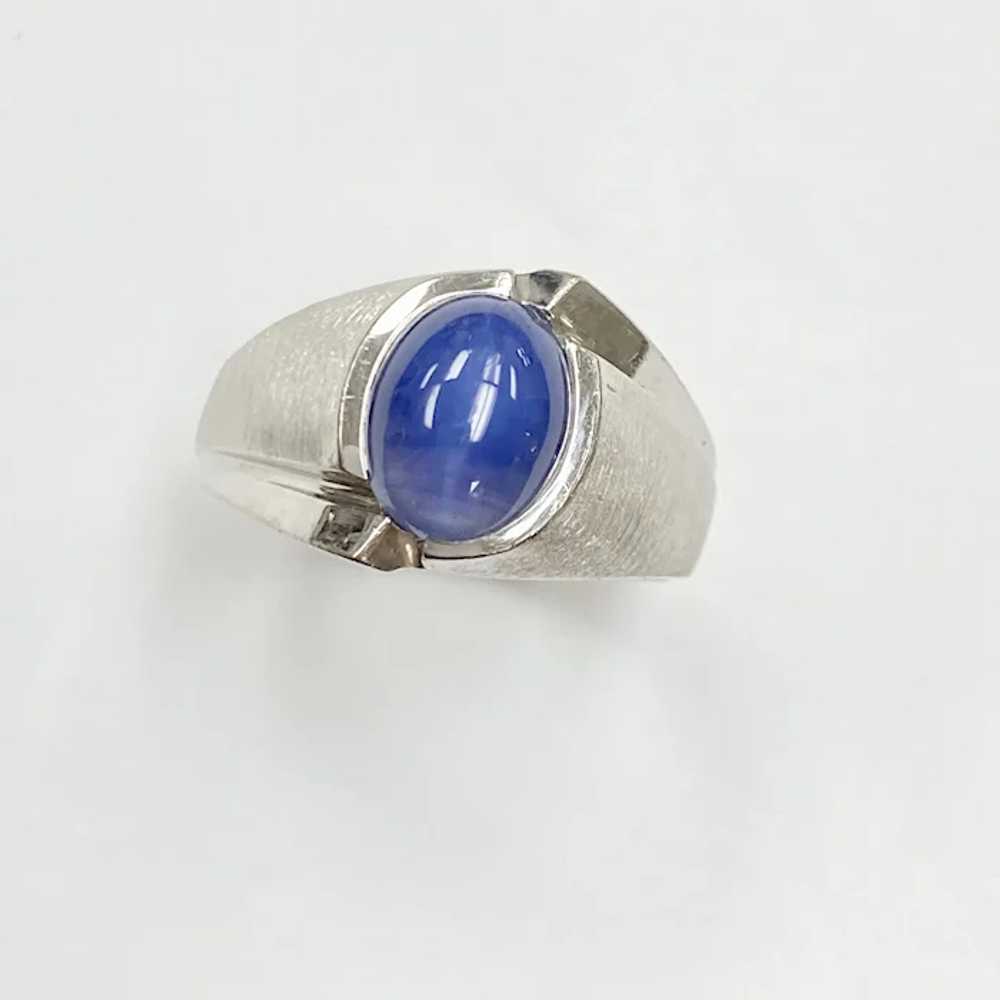 Blue Star Sapphire Vintage Ring 14K White Gold, L… - image 2