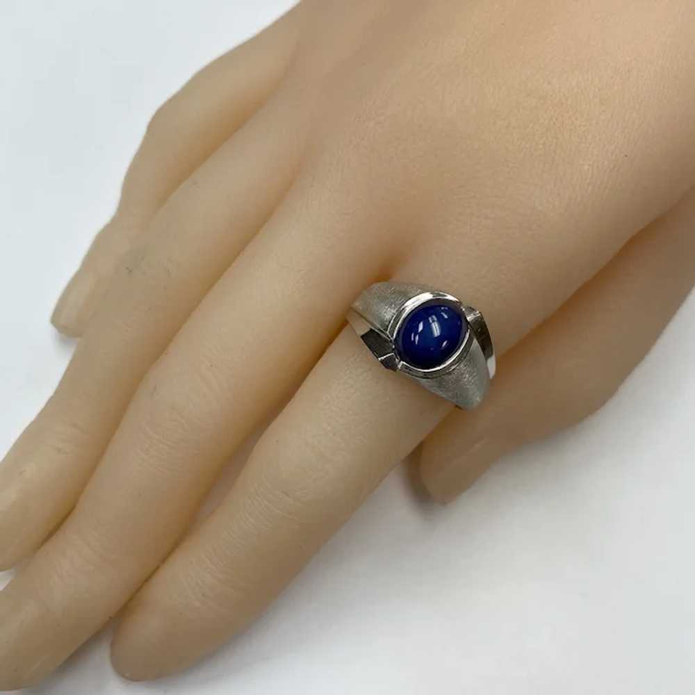 Blue Star Sapphire Vintage Ring 14K White Gold, L… - image 5