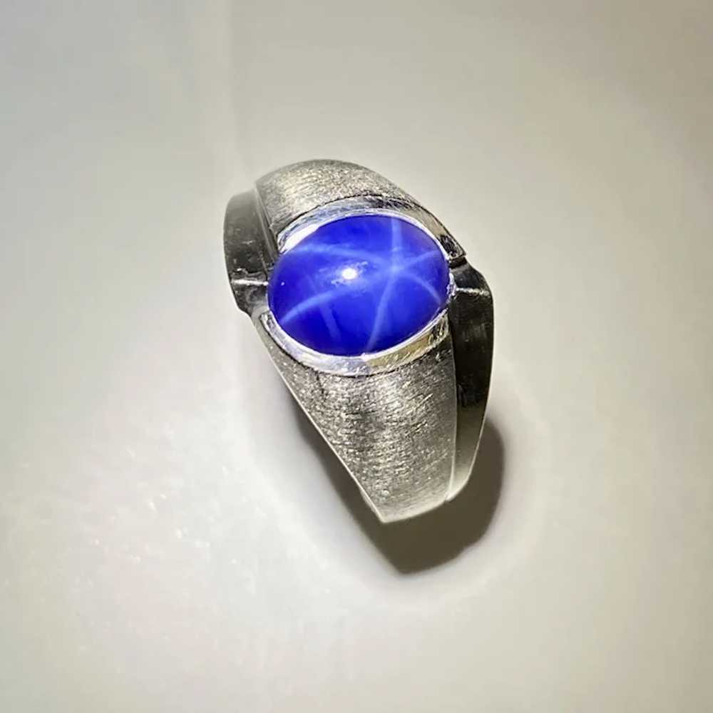 Blue Star Sapphire Vintage Ring 14K White Gold, L… - image 6