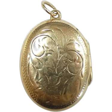 Hand Engraved Floral Locket 14k Yellow Gold - image 1