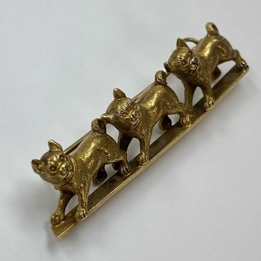 Victorian Three Dog Brooch Pin 14K Gold, Pug or F… - image 2