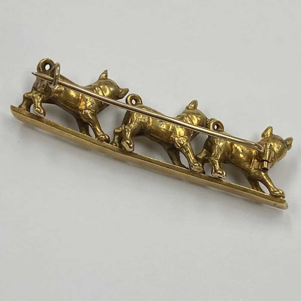 Victorian Three Dog Brooch Pin 14K Gold, Pug or F… - image 3