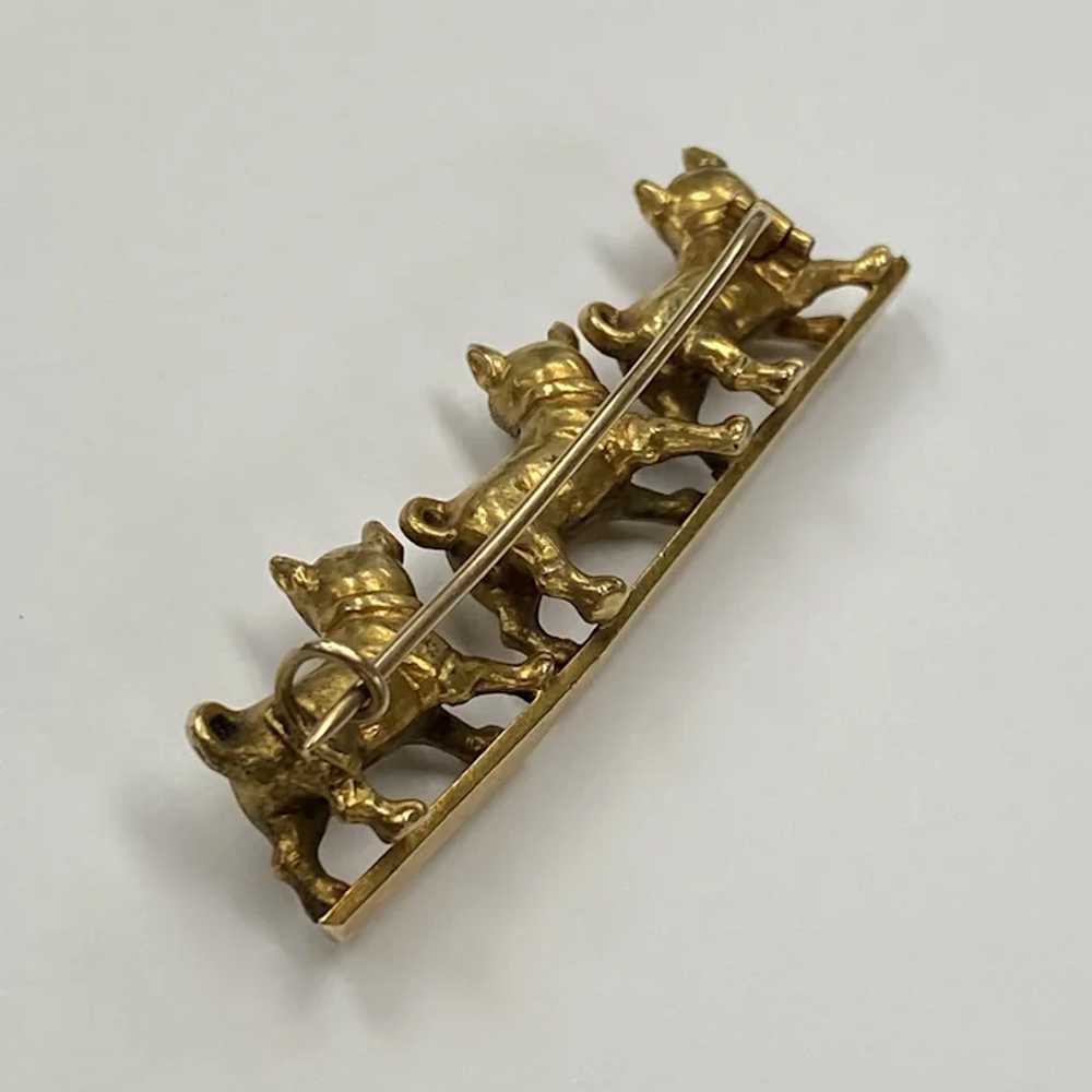 Victorian Three Dog Brooch Pin 14K Gold, Pug or F… - image 4