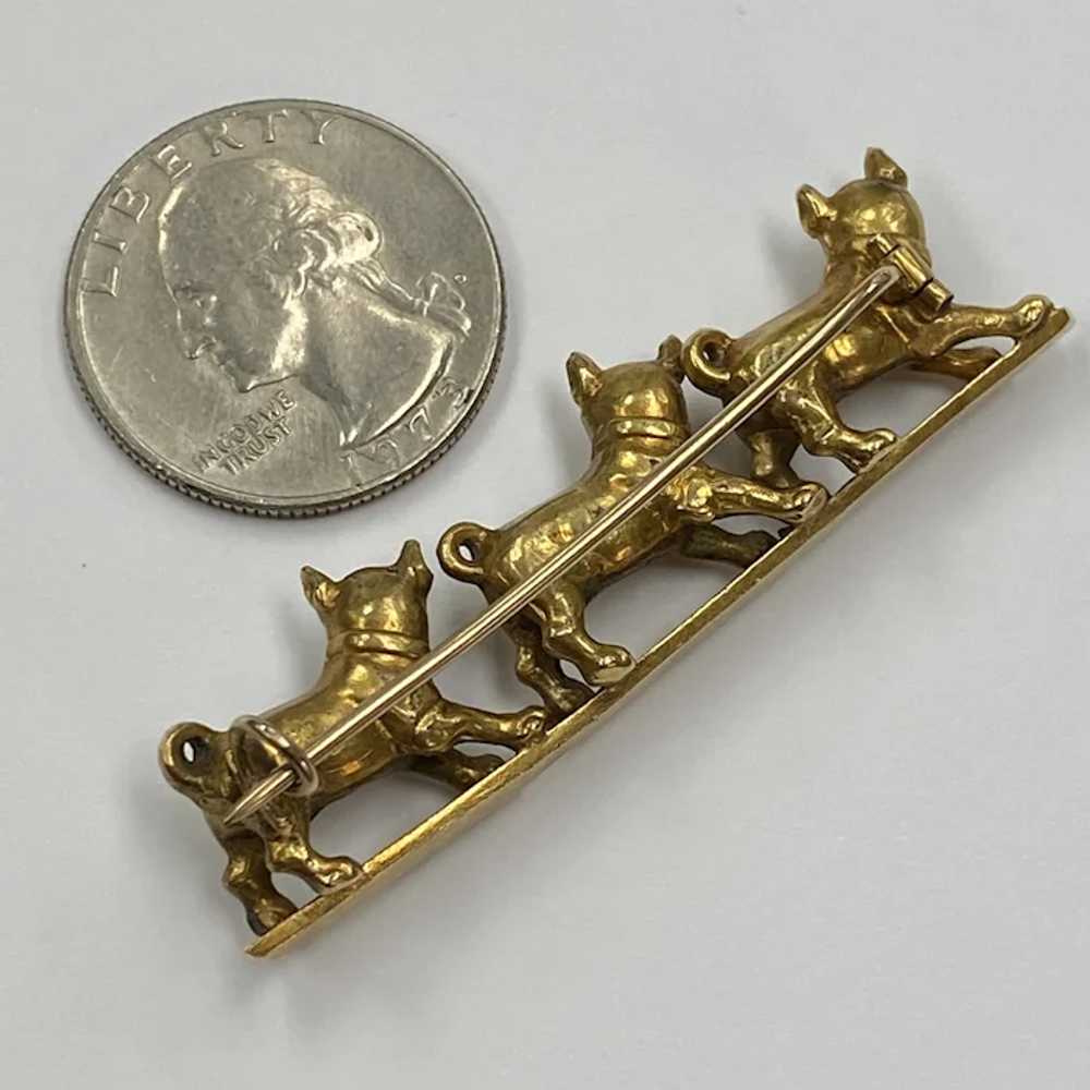 Victorian Three Dog Brooch Pin 14K Gold, Pug or F… - image 5