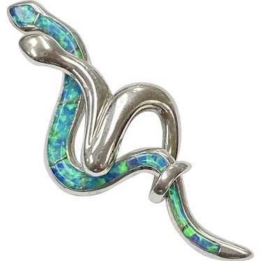 Double Snake Pendant Sterling Silver & Opal Inlay - image 1