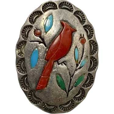 Native American Cardinal Bird Ring Sterling Silve… - image 1