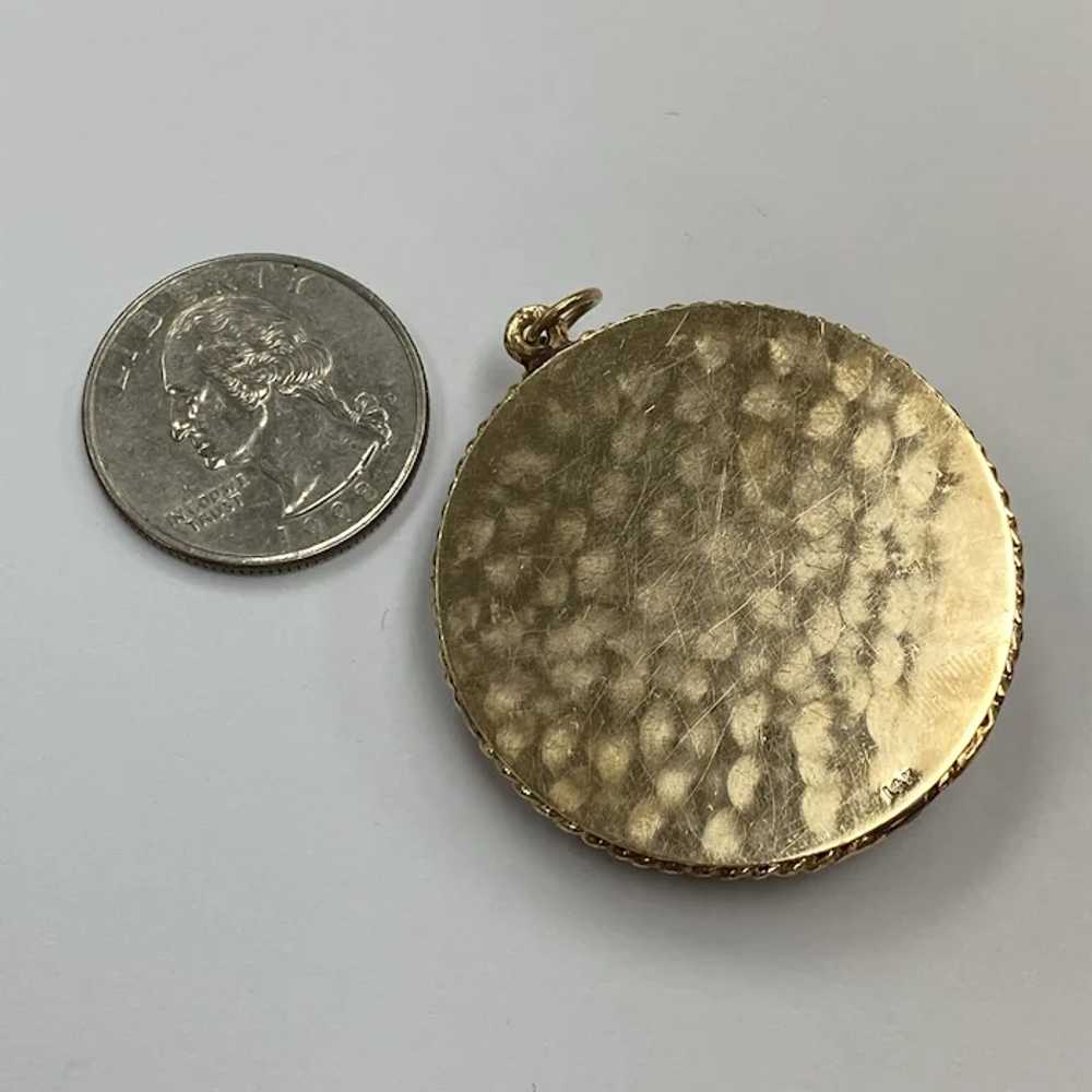 BIG Jeweled Vintage Disk Charm or Pendant 14K Gold - image 4