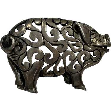 Adorable PIG Vintage Brooch Sterling Silver Pierce