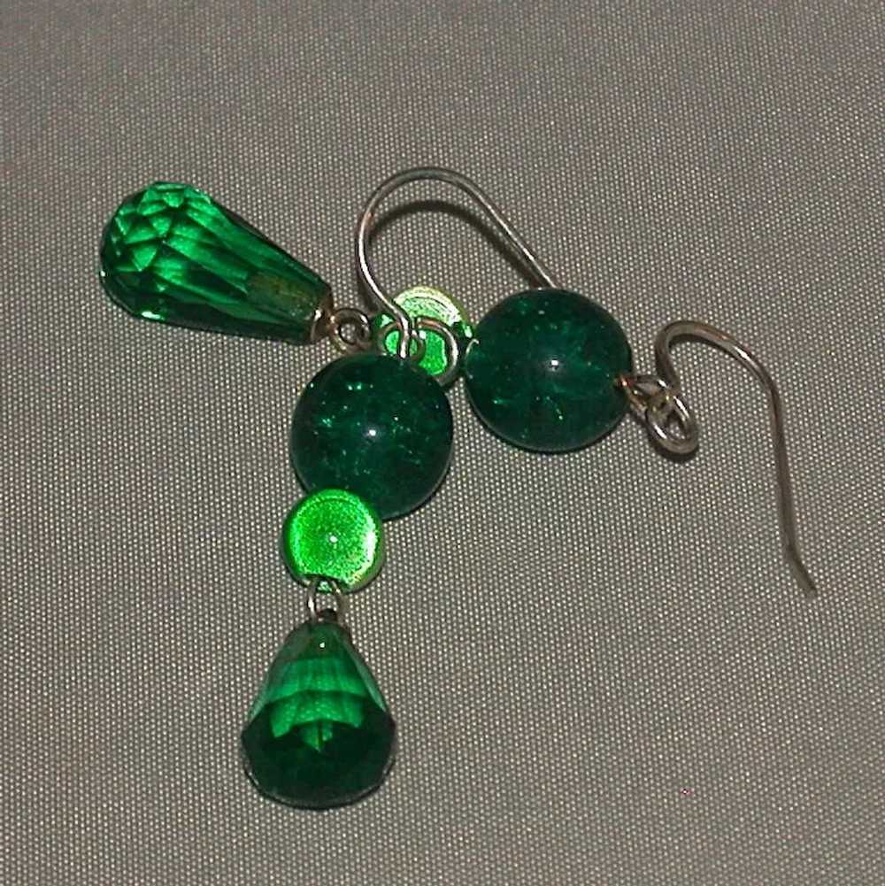 Intense Green Glass Prism and Bead Earrings, Vint… - image 5