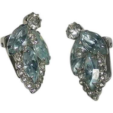 Vintage Weiss Pale Blue and Clear Rhinestone Earc… - image 1