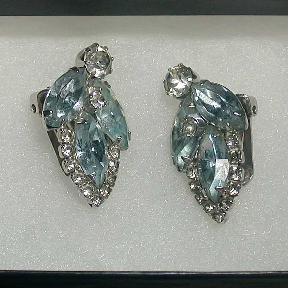 Vintage Weiss Pale Blue and Clear Rhinestone Earc… - image 2