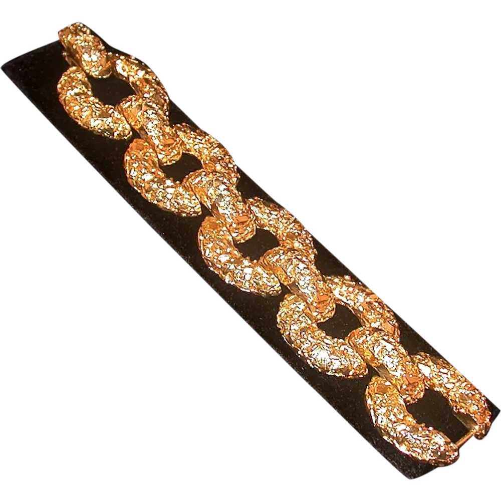 Gold-toned Metal Nugget Style Link Bracelet - image 1
