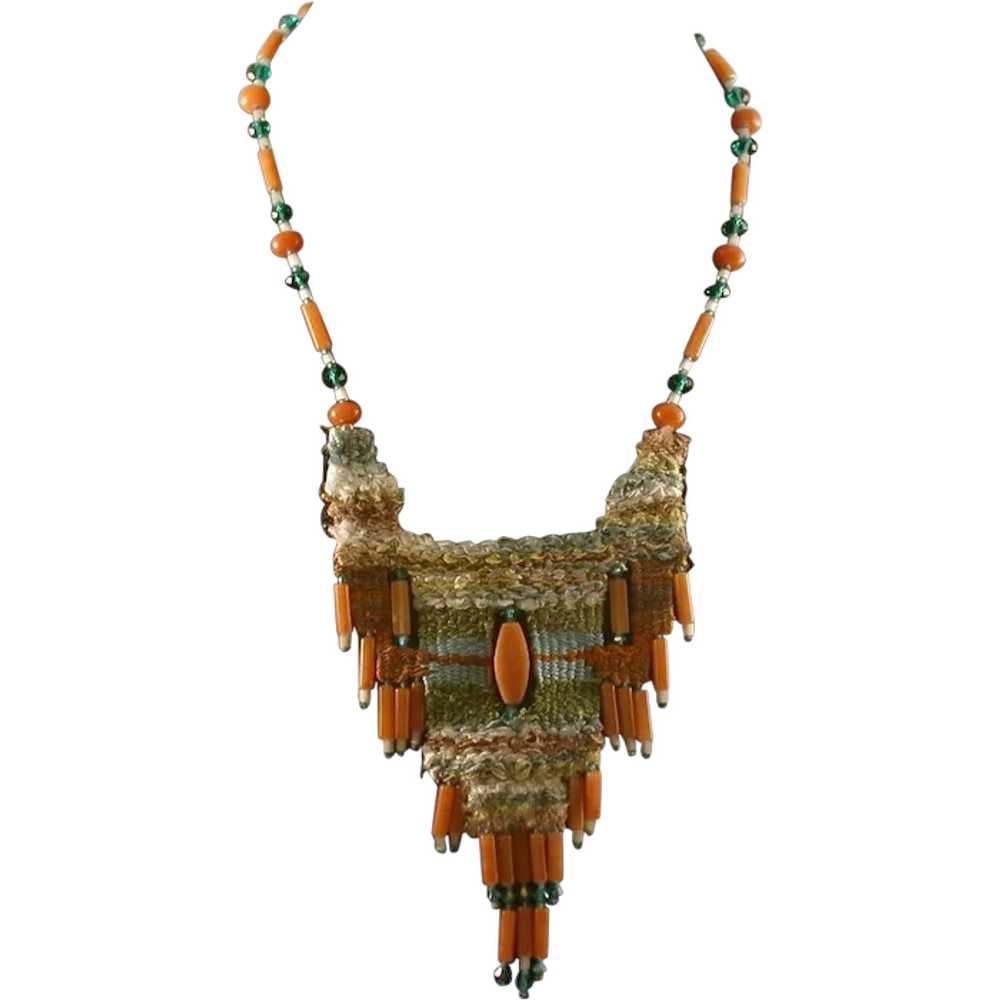 Contemporary Handwoven/Beaded Necklace w/Silver C… - image 1