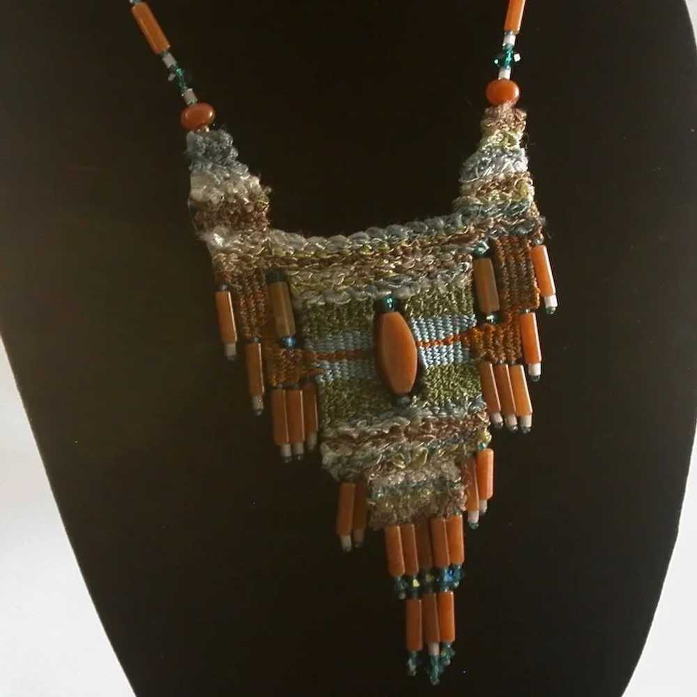 Contemporary Handwoven/Beaded Necklace w/Silver C… - image 2