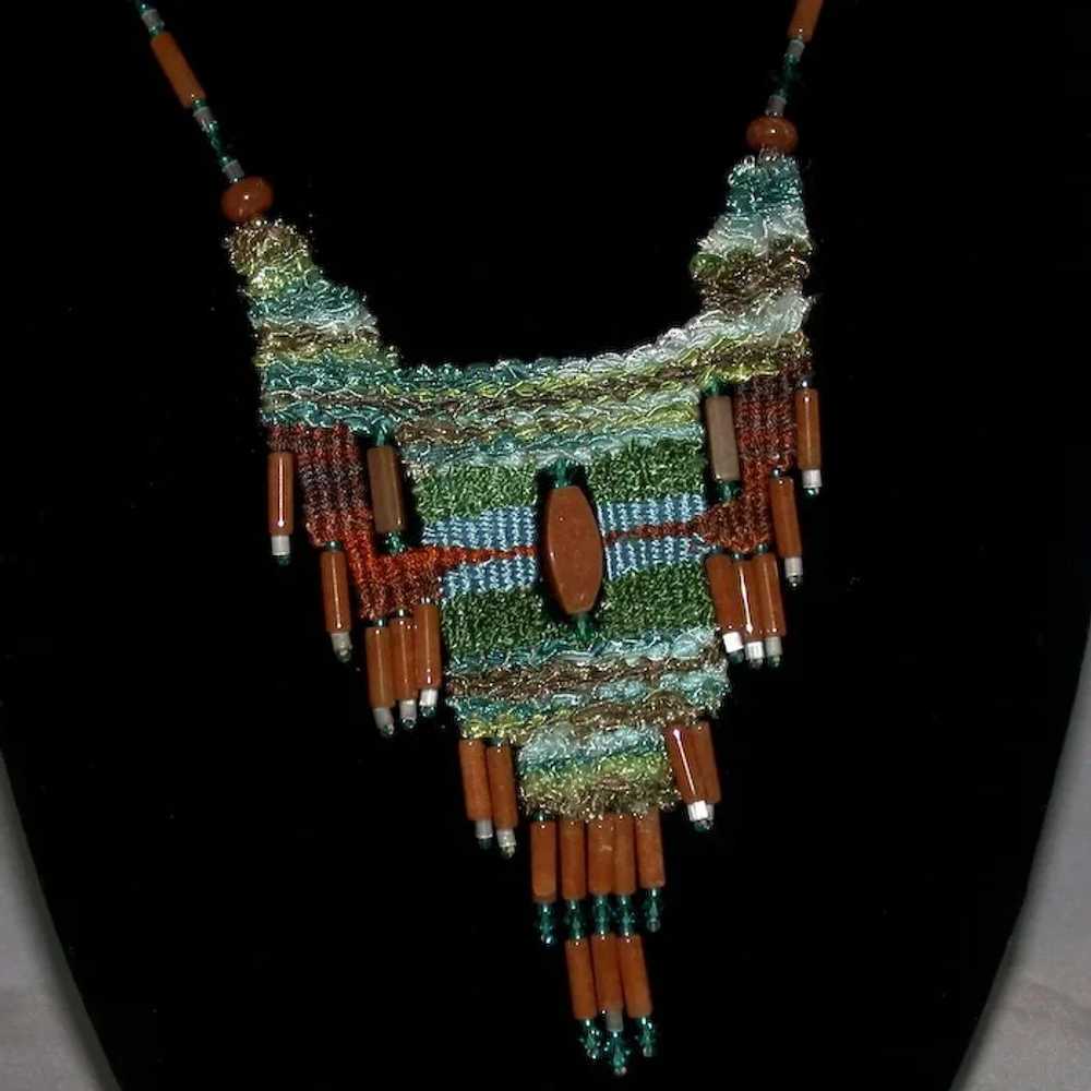 Contemporary Handwoven/Beaded Necklace w/Silver C… - image 5