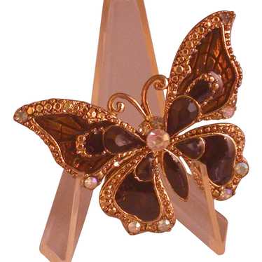 Butterfly Figural Pin, Costume, Brown/Rhinestone/… - image 1