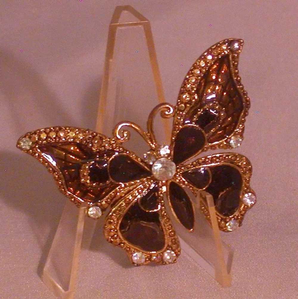 Butterfly Figural Pin, Costume, Brown/Rhinestone/… - image 2