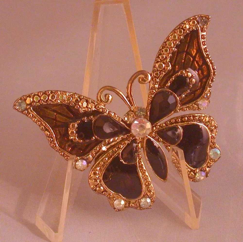 Butterfly Figural Pin, Costume, Brown/Rhinestone/… - image 3