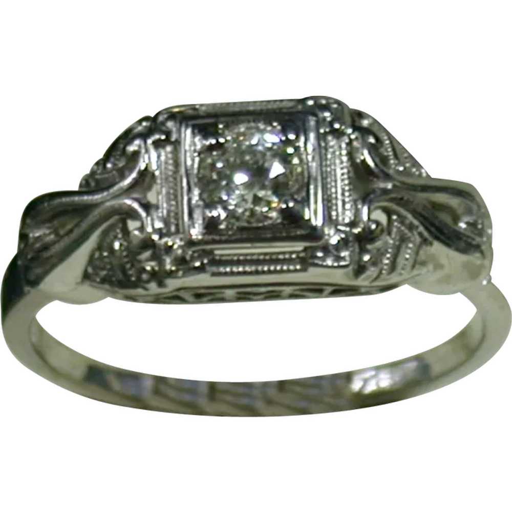 18K White Gold & Diamond Lady's Ring, Size 6 ¾, V… - image 1