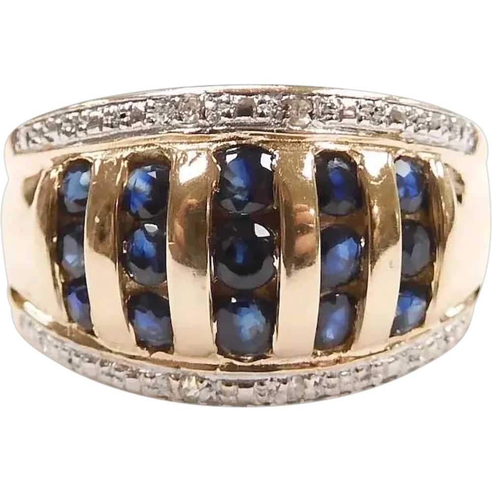 Sapphire and Diamond .77 ctw Wide Band Ring 14k Y… - image 1